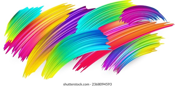 Spectrum watercolor, acrylic or gouache brush strokes drawn on white paper background. Rainbow colorful gradient brush design. Card or poster abstract template. Vector art illustration.