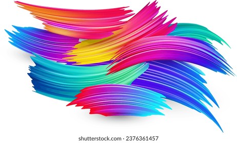 Espectro acuarela, acrílico o gouache pinceladas sobre fondo de papel blanco. Diseño de pincel gradiente de color arcoiris. Plantilla abstracta de tarjetas o afiches. Ilustración de arte vectorial.