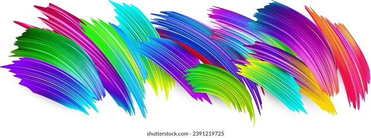 Spectrum watercolor, acrylic or gouache brush strokes drawn on white paper background. Rainbow colorful gradient brush design. Card or poster abstract template. Vector art illustration.