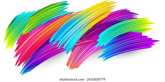 Spectrum watercolor, acrylic or gouache brush strokes drawn on white paper background. Rainbow colorful gradient brush design. Card or poster abstract template. Vector art illustration.