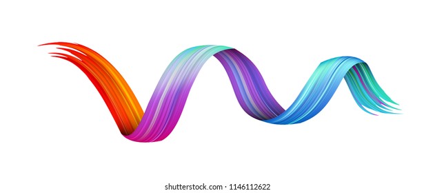 Spectrum watercolor, acrylic or gouache wavy brush stroke drawn on white paper background. Colorful gradient brush design. Abstract template. Vector art illustration.