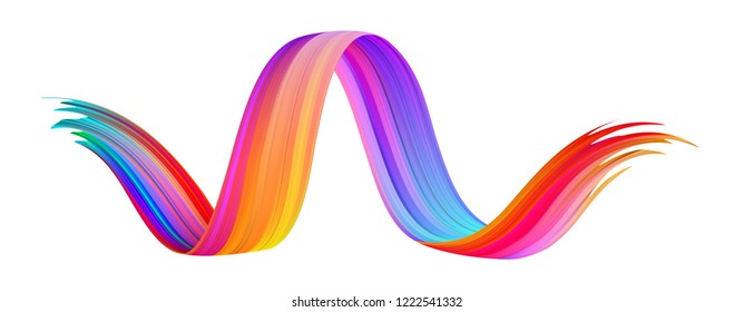 Spectrum watercolor or acrylic wavy brush stroke drawn on white paper background. Abstract colorful gradient brush design. Vector art illustration.