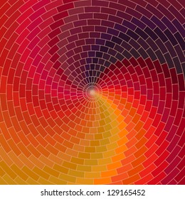 Spectrum wheel made of bricks. Colorful spectrum grunge background. Square composition with geometric color flow effect.