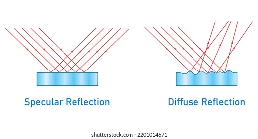 Specular and diffuse reflection diagram. Scientific vector illustration isolated on white background.