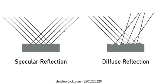 Specular and diffuse reflection diagram. Scientific vector illustration isolated on white background.