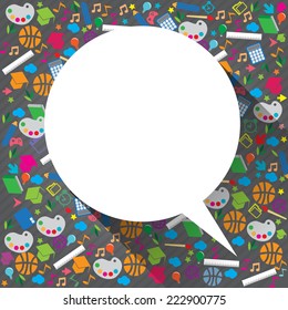 speech background with education icons on gray background, vector format