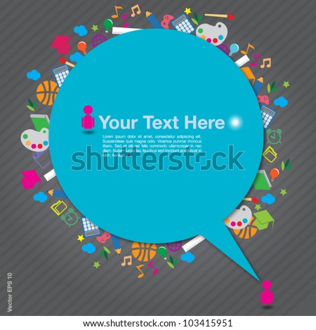 speech background with education icons on gray background, vector format