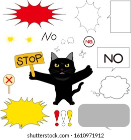speech balloon with black cat protesting 
