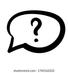 Speech Balloon. Cartoon. Comics. Dialog bubble. Question mark. Punctuation mark. Doodle style and black color. Hand drawn. Black icon isolated on white background. Vector EPS 10. 