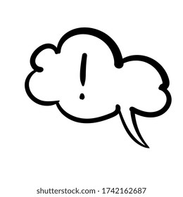 Speech Balloon. Cartoon. Comics. Dialog Bubble. Exclamation Point. Punctuation Mark. Doodle Style And Black Color. Hand Drawn. Black Icon Isolated On White Background. Vector EPS 10. 