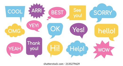 Speech balloon. and chat bubble, comic and dialogue symbol. Vector set