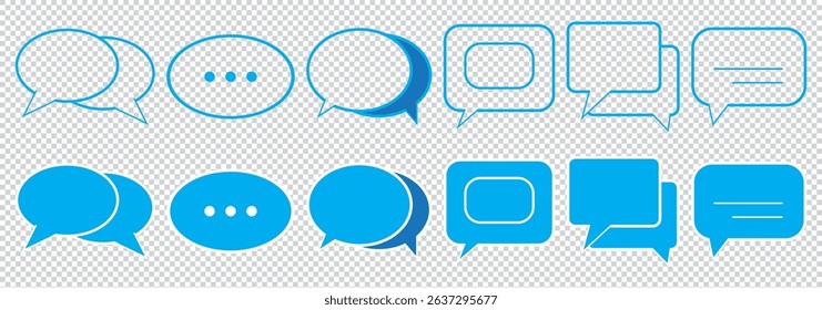 speech balloon, chat bubble line art icon for apps and websites. Set of speech bubble, comic sticker, chat box and empty social media message balloon silhouette or communication network EPS 10