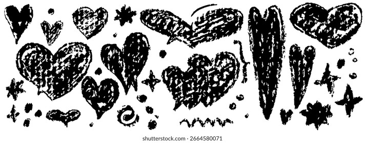 Sprechballon-Buntstifte. Handgezeichnete Blasen, Herz, Wolke, Splash Texturierte Elemente. Textrahmenfeld von Kreide gezeichnet. Vektorgrafik des Kreidedialogs. Abstraktes Geschäftsmedienkonzept. Kreidetafel-Set.