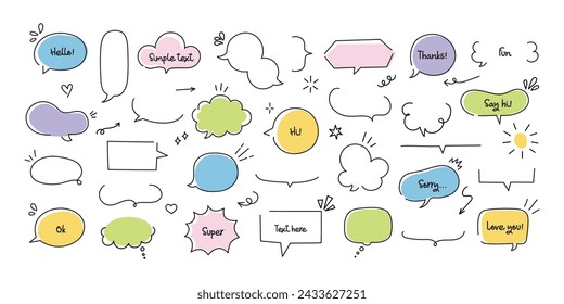 Speech balloon frame. Simple sketch bubble sketch for text. Line doodle decorative quotes cloud and frame. Comic badge box elements and decoration. Vector collection. Hand drawn dialog borders