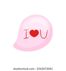 Speech balloon with the inscription I love you. In pink. In cartoon style. Stock isolated clipart on a white background. Valentine's Day Element
