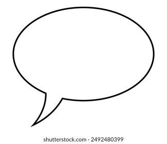 speech balloon, one empty white elliptical speech bubble, black and white vector outline illustration isolated on white background