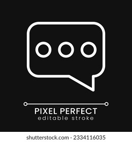 Speech balloon pixel perfect white linear icon for dark theme. Sending message. Online communication. Thin line illustration. Isolated symbol for night mode. Editable stroke. Poppins font used