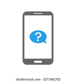 Speech balloon with question mark on smartphone screen. Ask message icon. Vector.