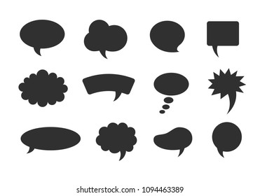 Speech balloon set black isolated. Flat bubbles for comics, memo and utterances. Vector illustration