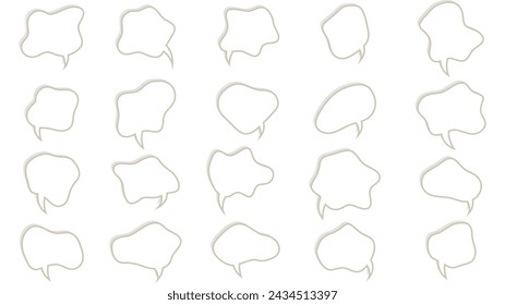 Speech balloon set with thick outline and beige shadow. Vector illustration.