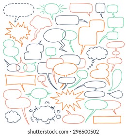 Speech Balloons Collection. Various comics text bubbles - talking, chatting, screaming, whispering, shouting, thinking.  Vector freehand outline drawing isolated over white background