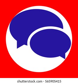 Speech Balloons Icon. Chat icon. Blue icon in white circle at red background. Colors of USA flag. Circumscribed circle. Circumcircle.