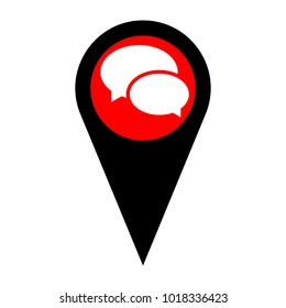 Speech Balloons Icon. Chat icon. Vector. Flat white icon in red circle at black marker on white background. Isolated.
