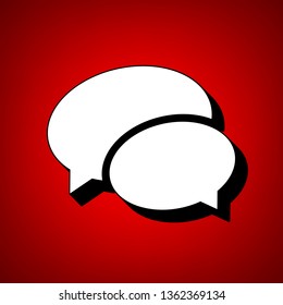 Speech Balloons Icon. Chat icon. Vector. Perspective view of white icon with black outline at reddish background.