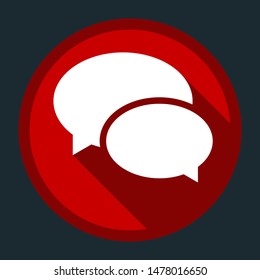 Speech Balloons Icon. Chat icon. White icon with shadow on round red button at dark cyan background. Illustration.