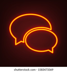 Speech Balloons Icon. Chat icon. Yellow, orange, red neon icon at dark reddish background. Illumination. Illustration.