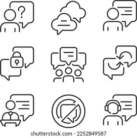 Speech balloons pixel perfect linear icons set. Visualization of people communication. Conversation. Customizable thin line symbols. Isolated vector outline illustrations. Editable stroke