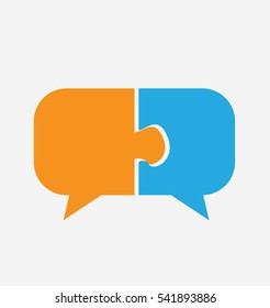 Speech Balloons with Puzzle for creative communication logo emblem icon