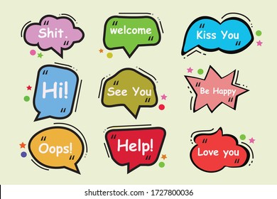 speech baloon with diferrent text.han drawn full colour background