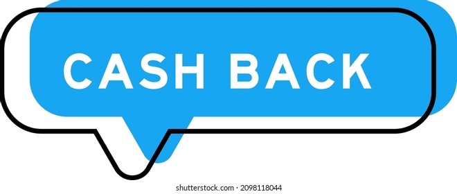 Speech banner and blue shade with word cash back on white background