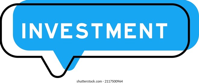 Speech banner and blue shade with word investment on white background
