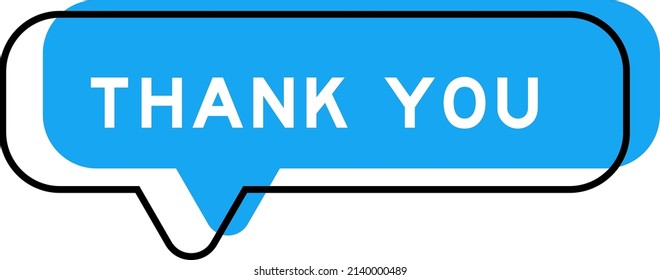 Speech banner and blue shade with word thank you on white background
