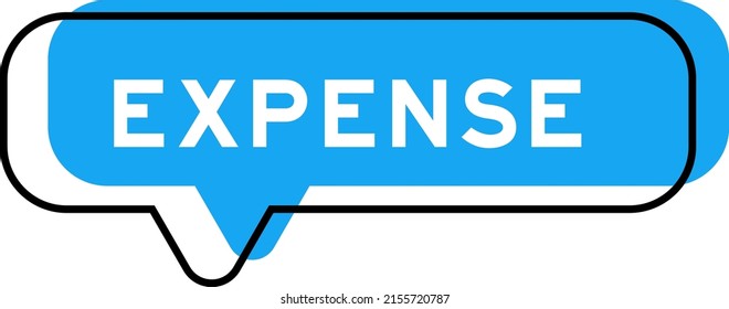 Speech banner and blue shade with word expense on white background