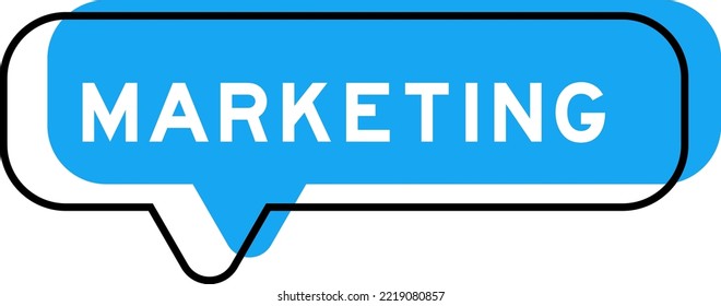 Speech banner and blue shade with word marketing on white background