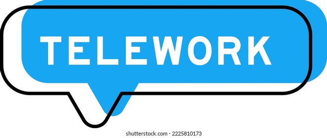 Speech banner and blue shade with word telework on white background