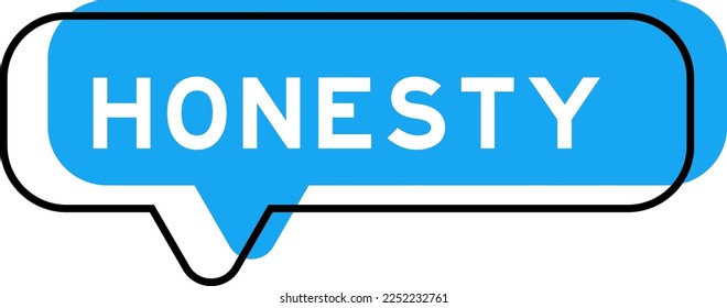 Speech banner and blue shade with word honesty on white background