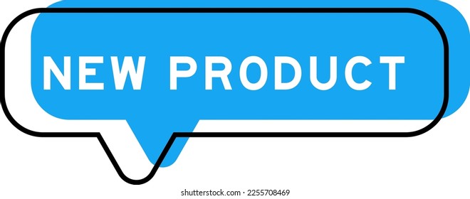 Speech banner and blue shade with word new product on white background