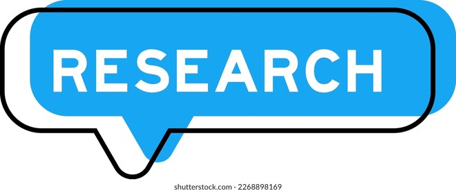 Speech banner and blue shade with word research on white background