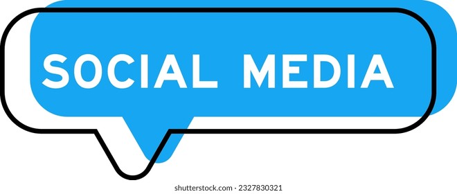 Speech banner and blue shade with word social media on white background