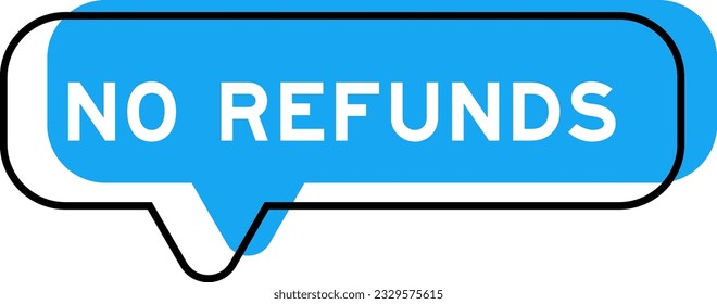 Banner de voz y sombra azul con palabra sin reembolsos en fondo blanco