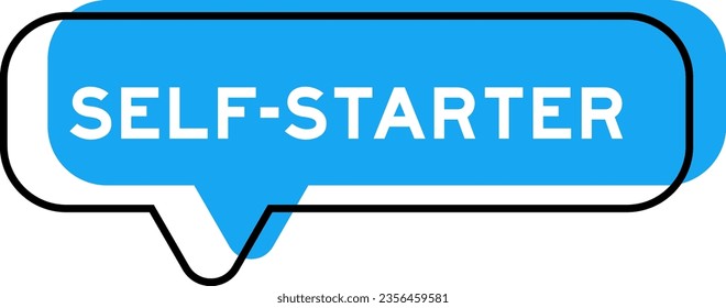 Speech banner and blue shade with word self starter on white background