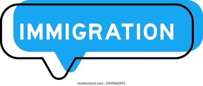 Speech banner and blue shade with word immigration on white background