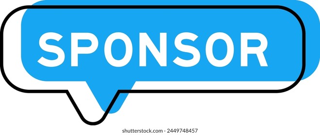 Speech banner and blue shade with word sponsor on white background