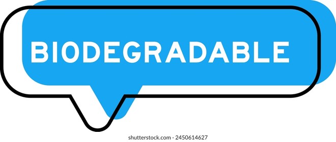 Speech banner and blue shade with word biodegradable on white background