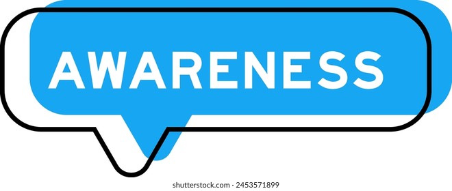 Speech banner and blue shade with word awareness on white background