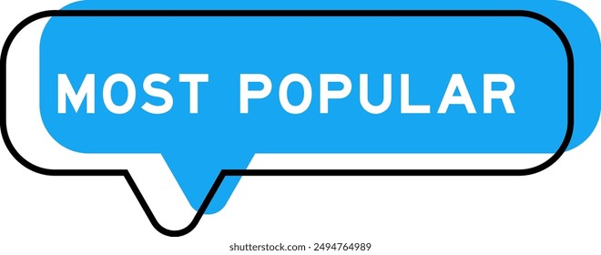 Speech banner and blue shade with word most popular on white background 